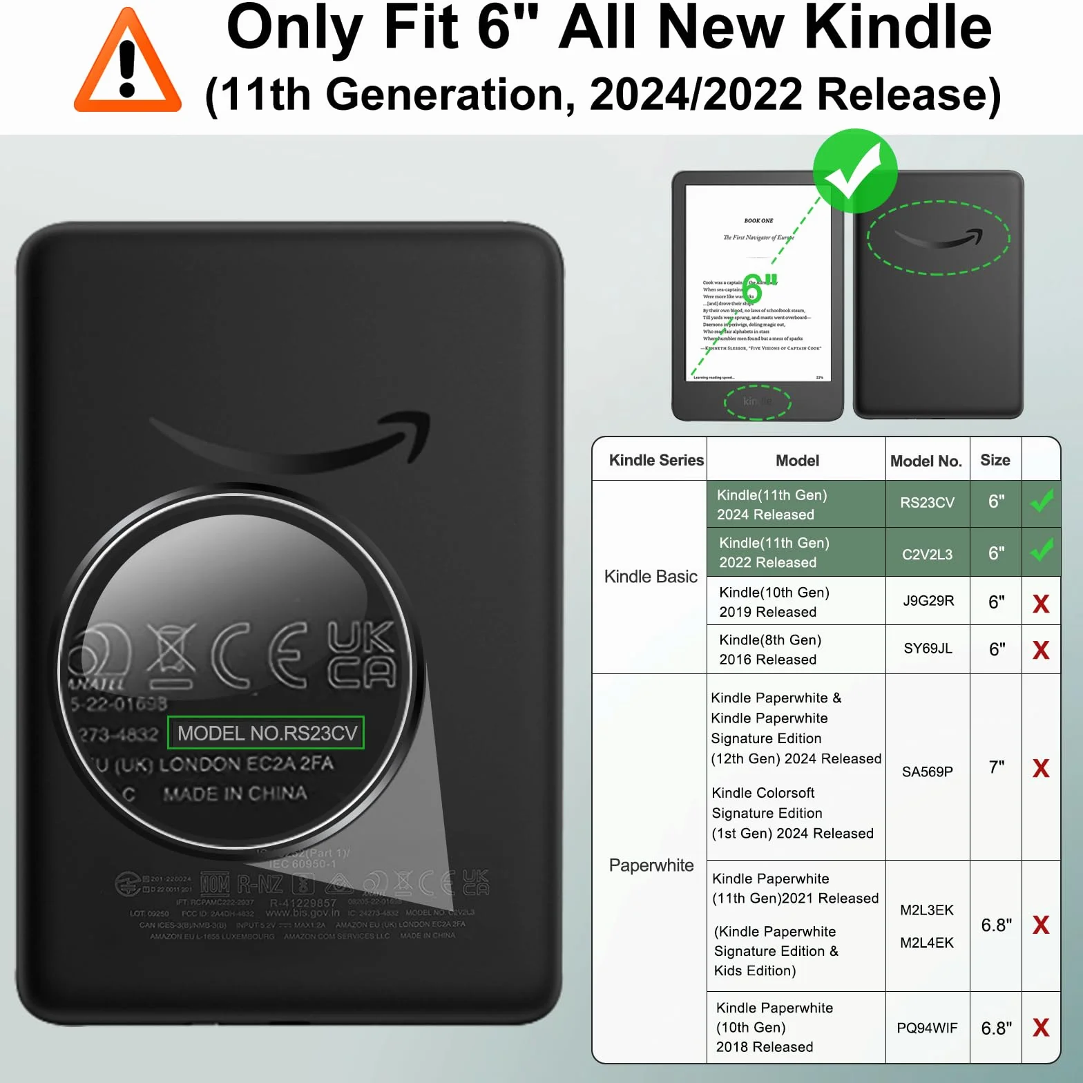 MoKo Odłączane magnetyczne etui do zupełnie nowego Kindle (wydanie 11. generacji-2024/2022) 15 cm, ultra przezroczyste tylne etui odporne na zarysowania światło i powłoka z automatycznym budzeniem/uśpieniem, zieleń agawy