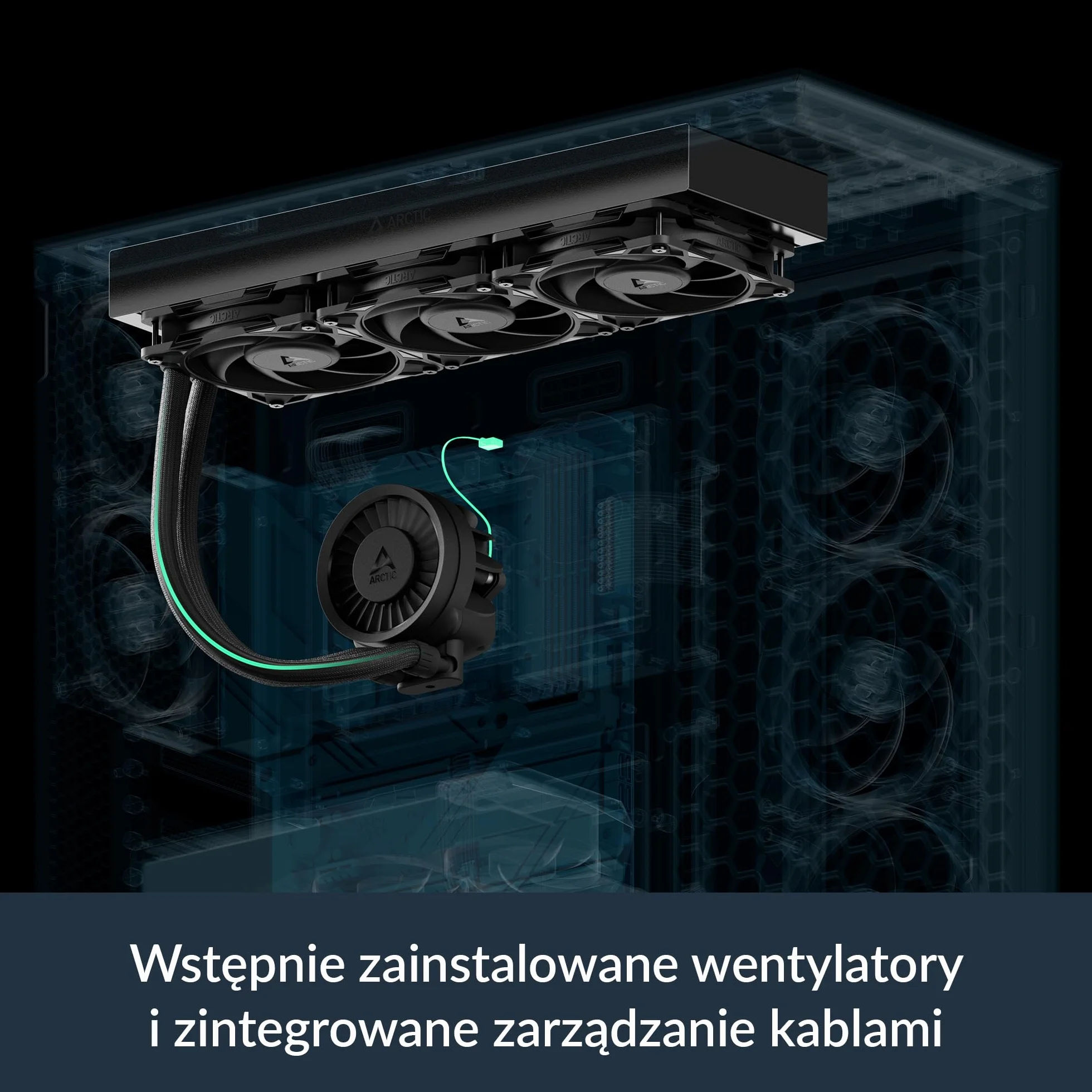 ARCTIC Liquid Freezer III Pro 420 - Chłodnica Procesora AIO, 3 x 140 mm Chłodzenie Wodne, Grzejnik 38 mm, Pompa PWM, Wentylator VRM, AMD AM5/AM4, Intel LGA1851/1700 Ramka Stykowa - Czarny
