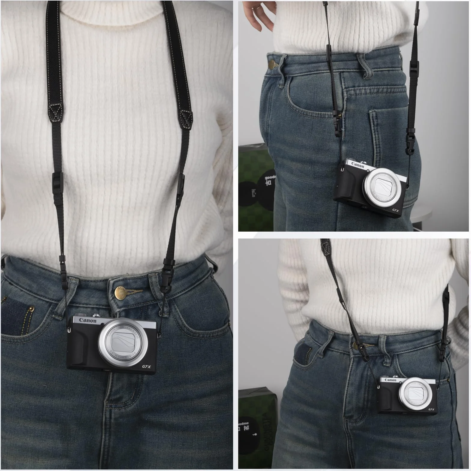 VOVMOEYA Pasek na szyję do aparatu, G7X MARK III pasek na ciało PU regulowany pasek na ramię dla fotografów do Fujifilm/dla Nikon/Canon/Sony/Minolta/Panasonic/SLR/DSLR