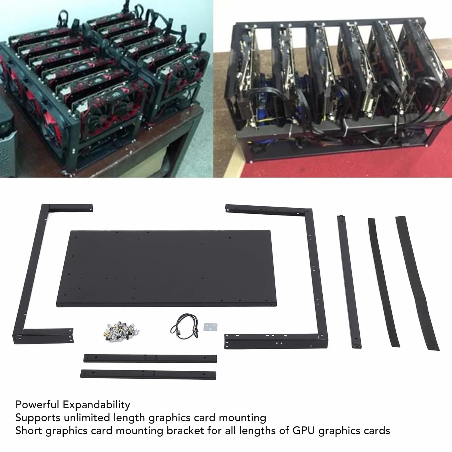 Luocute Komputer Otwarty Stojak na obudowę, Obsługuje 8 Kart Graficznych GPU dla Płyty Głównej ATX MATX Flex, z Kablami Adapterowymi, Systemem Chłodzenia, Wieloma Gniazdami Wentylatora,