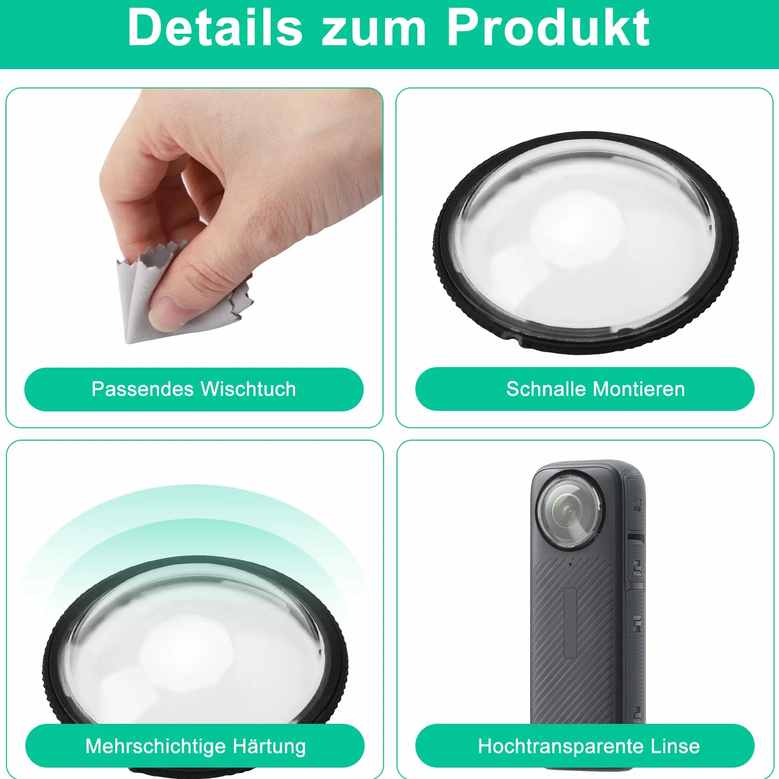 APOMOONS 2 osłony soczewek, akcesoria do obiektywu premium Insta360 X4, obracane lusterko 3D, ochrona przed UV i zadrapaniami, ze ściereczką