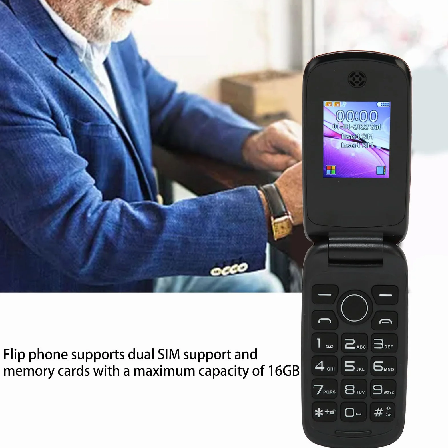 Telefon z klapką dla Seniorów Odblokowany, 3G LTE Dual SIM Telefon z Dużym Przyciskiem i Mocnym Głośnikiem Duże Klawisze i Diody LED Funkcja SOS Długi Czas Pracy Baterii, (Czarny)