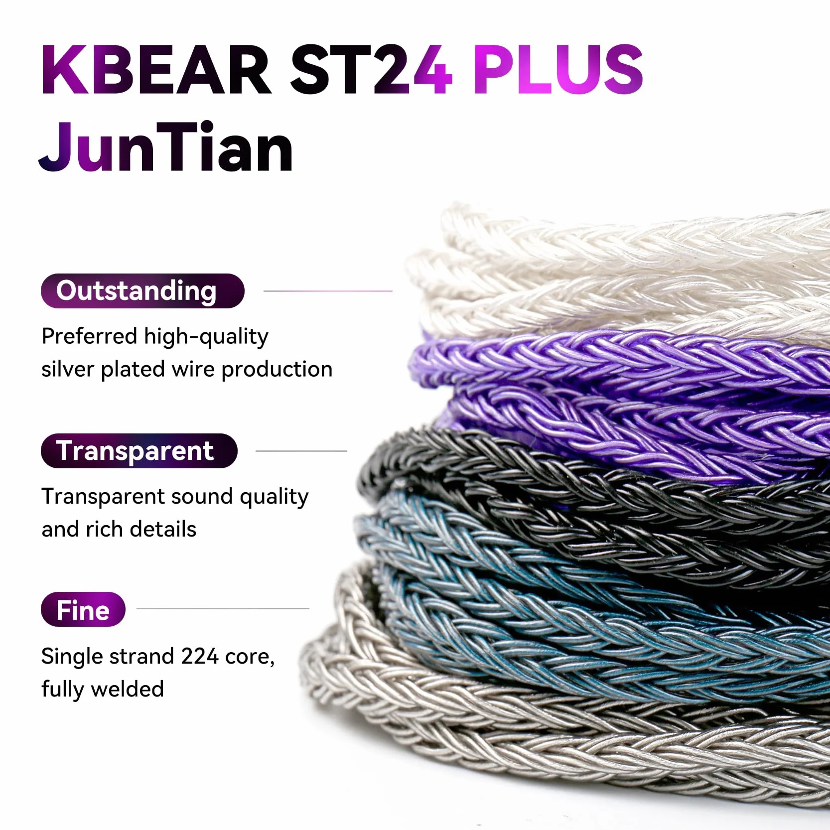 Kabel MMCX-In-Ear do monitora o długości 2 m, KBEAR ST24 Plus IEM, 16-żyłowy 5N OCC posrebrzany do Shure SE215, SE215 Pro, SE846, SE315, SE425, SE535 (MMCX, gniazdo 3,5 mm)
