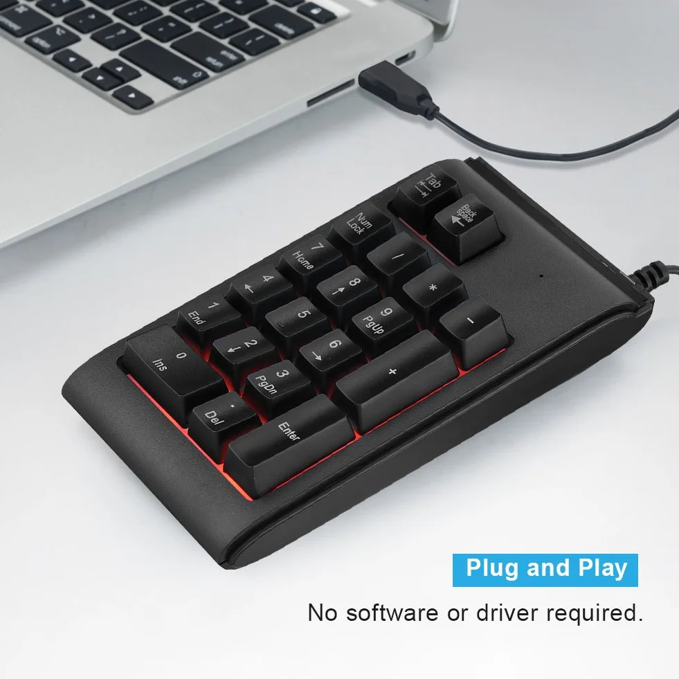 Vbestlife Klawiatura numeryczna USB, 19 klawiszy 3 kolorowe przenośna numeryczna, mini podkładka pod przewody, mechaniczna klawiatura do gier do laptopa komputera stacjonarnego PC