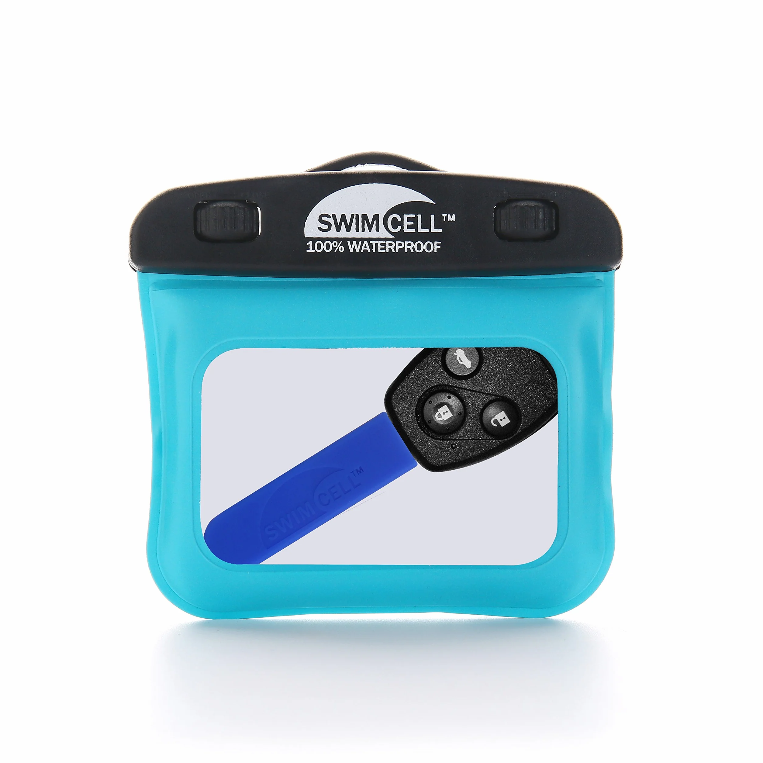 SwimCell Wodoszczelna torba na kluczyki do pływania, uchwyt na kluczyki samochodowe, srebrny, odtwarzacz MP3, regulowany pasek na ramię, nadgarstek lub kostkę, IPX8 do biegania.
