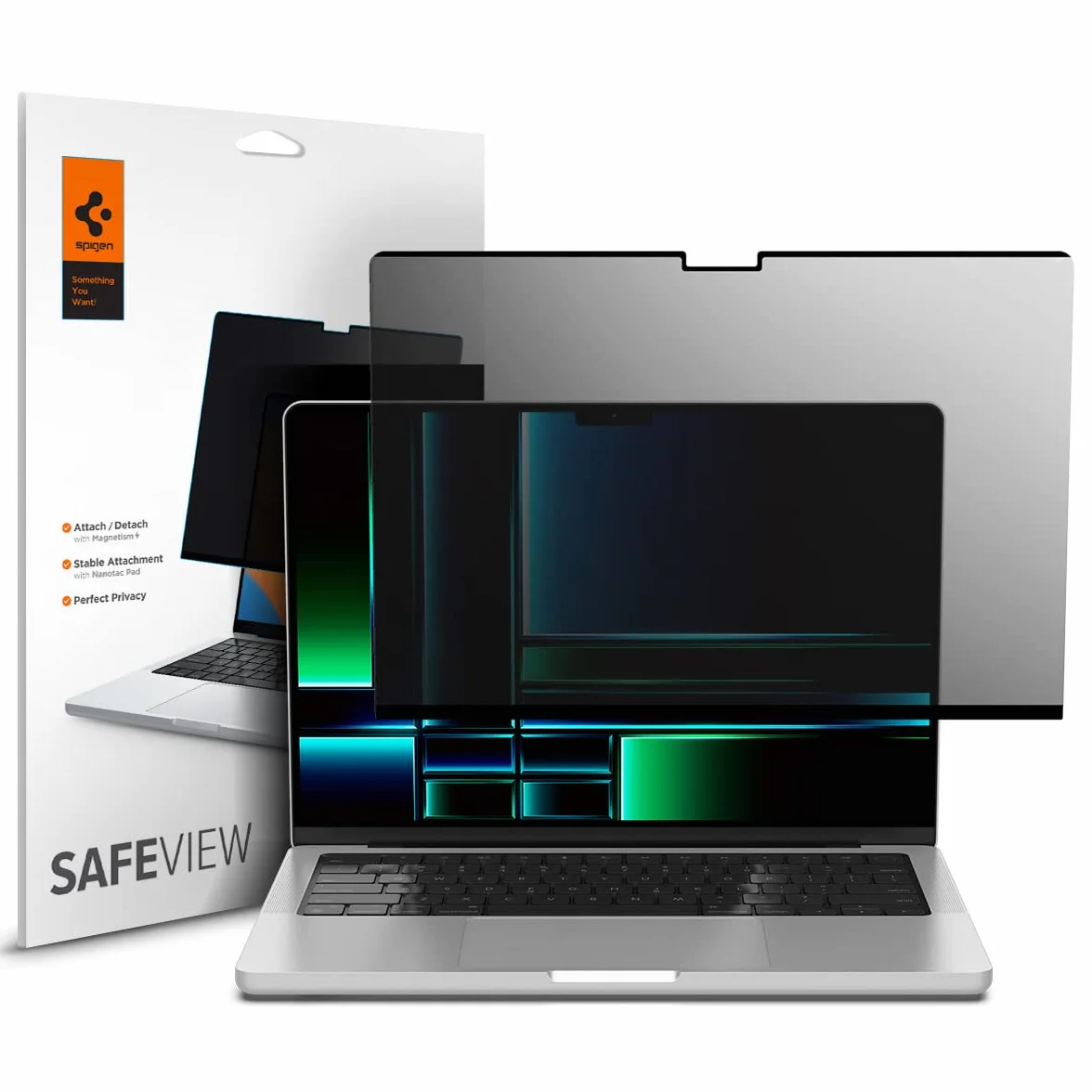 Spigen SafeView Magnetyczny filtr prywatności do MacBook Pro 14 cali (od 2021, M3 / M3 Pro / M3 Max / M2 Pro / M2 Max / M1 Pro / M1 Max), filtr prywatności, ochrona przed odciskami palców