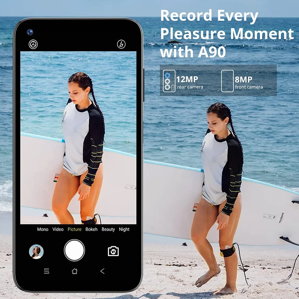 Blackview A90 Android 11 smartfon, Helio P60 Octa-Core, 4GB RAM 128GB Możliwość rozbudowy, 6.39-calowy wyświetlacz w komórce, 12MP + 8MP AI kamera tylna, bateria 4280mAh, NFC, 4G LTE Dual SIM - czarny