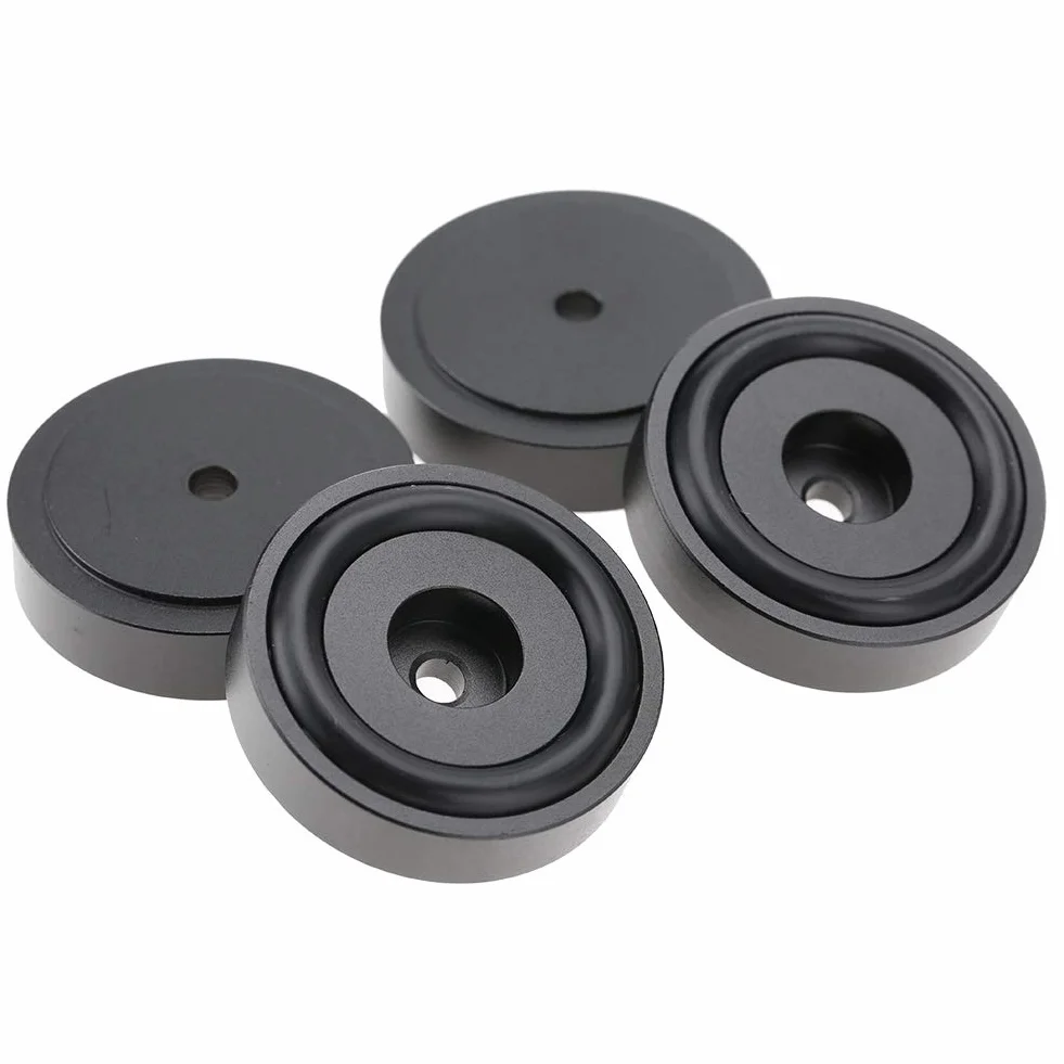 Garsent 4 szt. podkładki do wzmacniaczy, 40 x 10 mm, stop aluminium, uniwersalne, miedziane, kolce, podkładki, izolacja, piaskowanie, wzmacniacz, podkładki, stopy, czarne, 4 szt