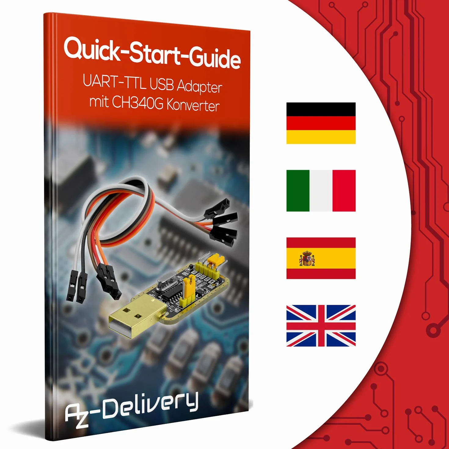 AZDelivery 5 x UART-TTL USB Adapter z konwerterem CH340G dla 3.3V i 5V z kablem jumper kompatybilny z Arduino i E-book w zestawie!