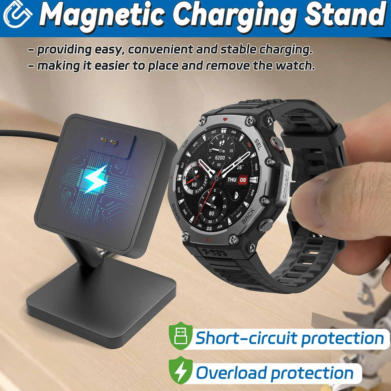 Ładowarka magnetyczna kompatybilna z Amazfit T-Rex 3 / Balance, stacja ładująca z kablem USB-A 1m