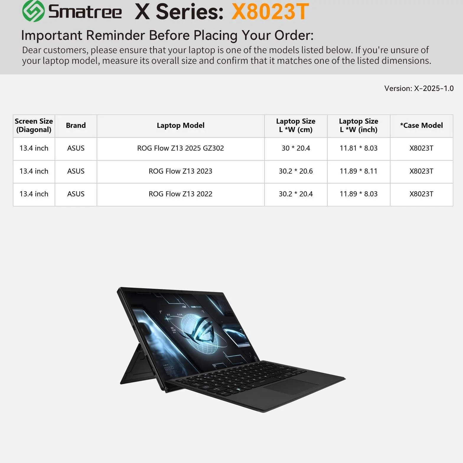Smatree Twardy futerał ochronny z tworzywa EVA, kompatybilny z laptopem 34.0 cm ASUS ROG Flow Z13 2025 GZ302/2023 GZ301/2022, odporna na wstrząsy i wodoodporna torba na notebooka (X8023T)