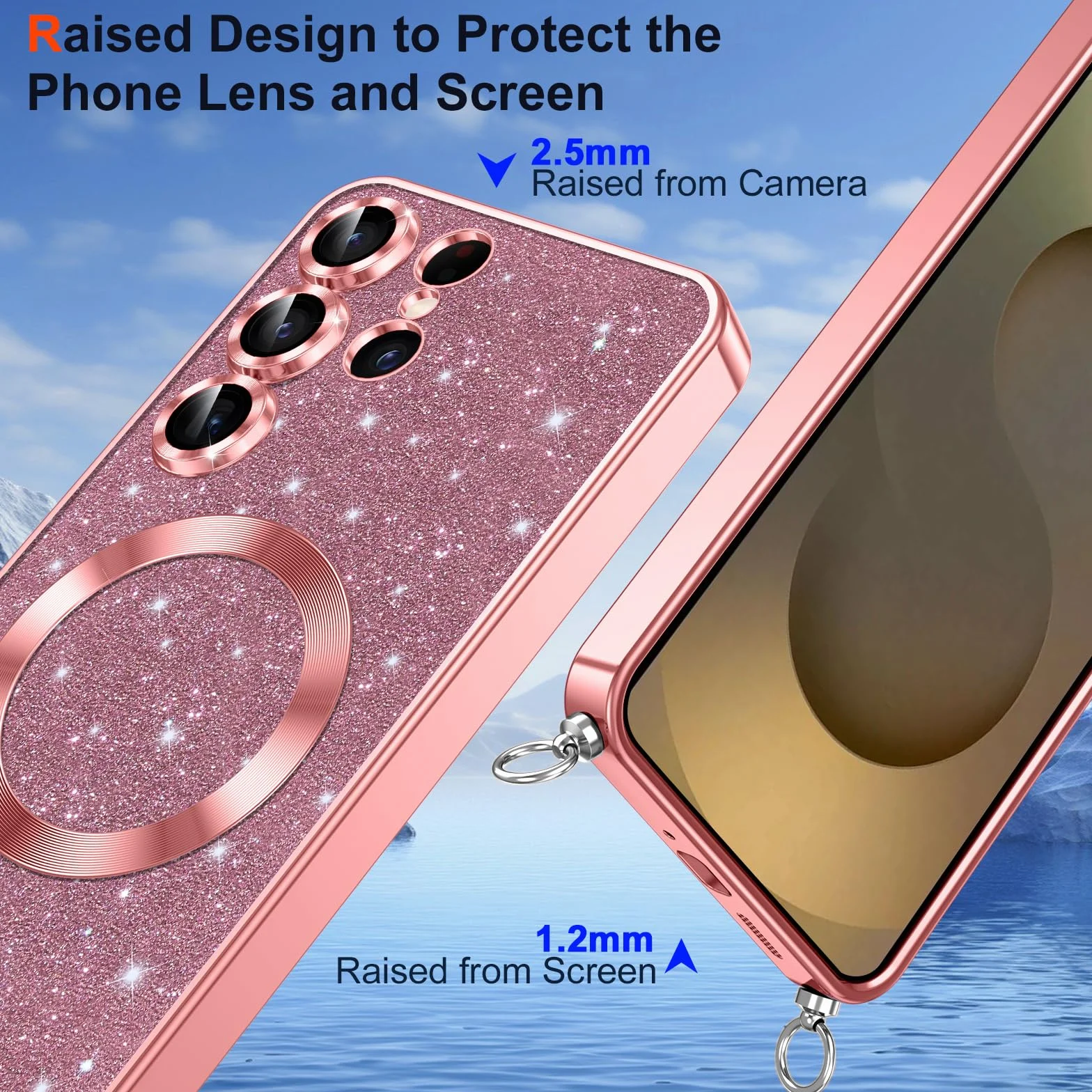 Phoona Etui na telefon komórkowy z łańcuszkiem do Samsunga Galaxy S25 Ultra 5G, etui z łańcuszkiem, kompatybilne z MagSafe, całkowita ochrona przed zarysowaniami i uderzeniami, etui z regulowanym
