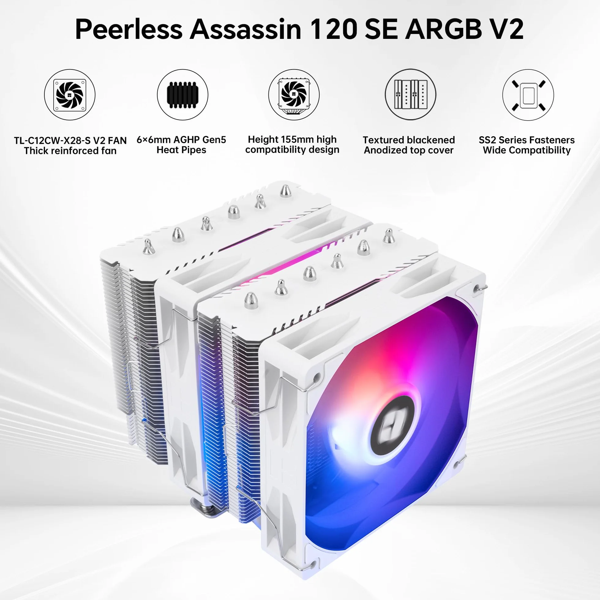 THERMALRIGHT Peerless Assassin 120 SE ARGB V2 wentylator chłodzący CPU, 6 rur cieplnych, technologia AGHP Gen 5.0, 1850 obr./min, wentylator PWM 120 mm, do Intel 1851/1700, AMD AM4/AM5