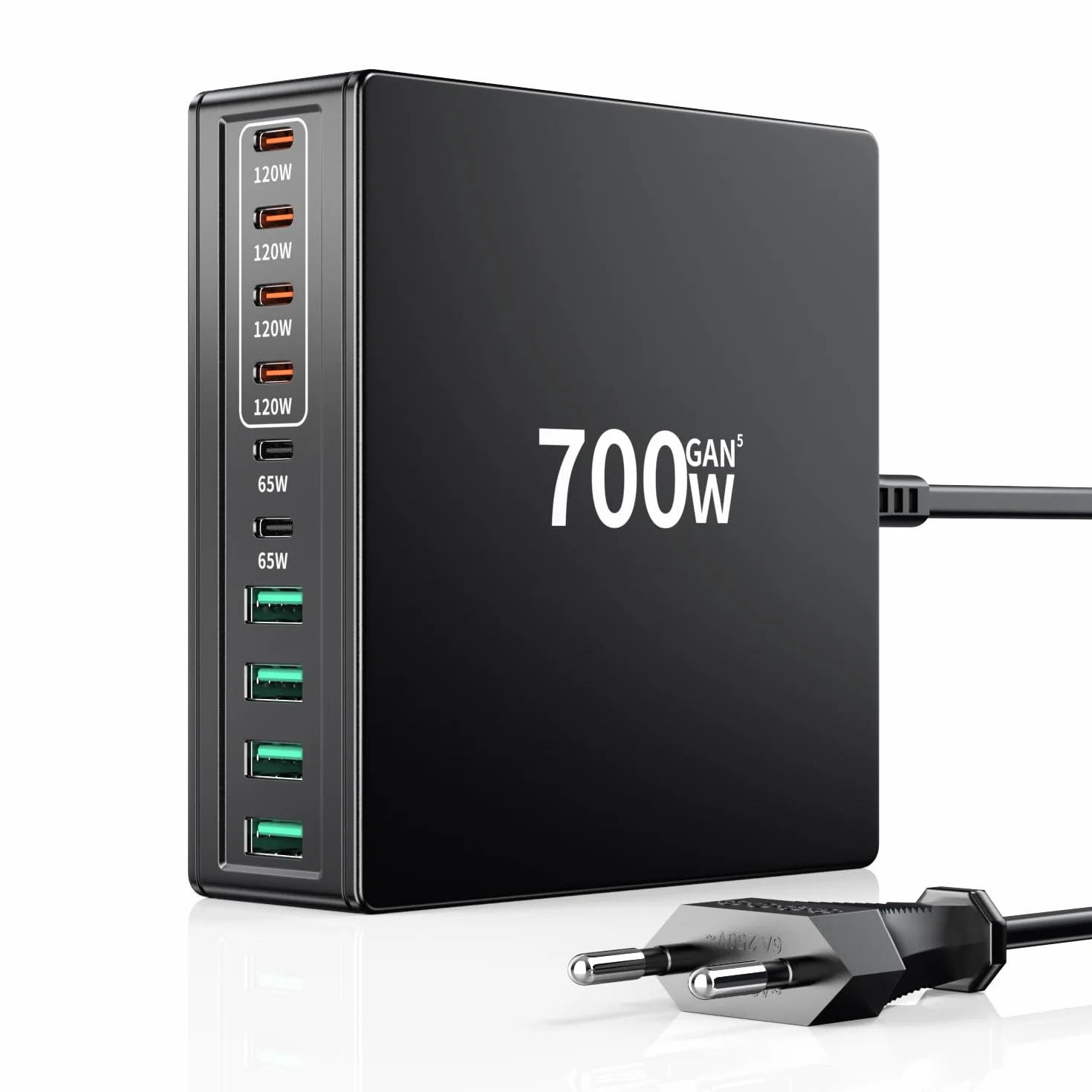 Ładowarka HSSNS 700 W USB-C, szybka ładowarka z 10 portami, 6 portami USB-C i 4 portami USB-A, wielofunkcyjna ładowarka ścienna GaN z funkcją PD i PPS do komputerów MacBook, serii iPhone itp