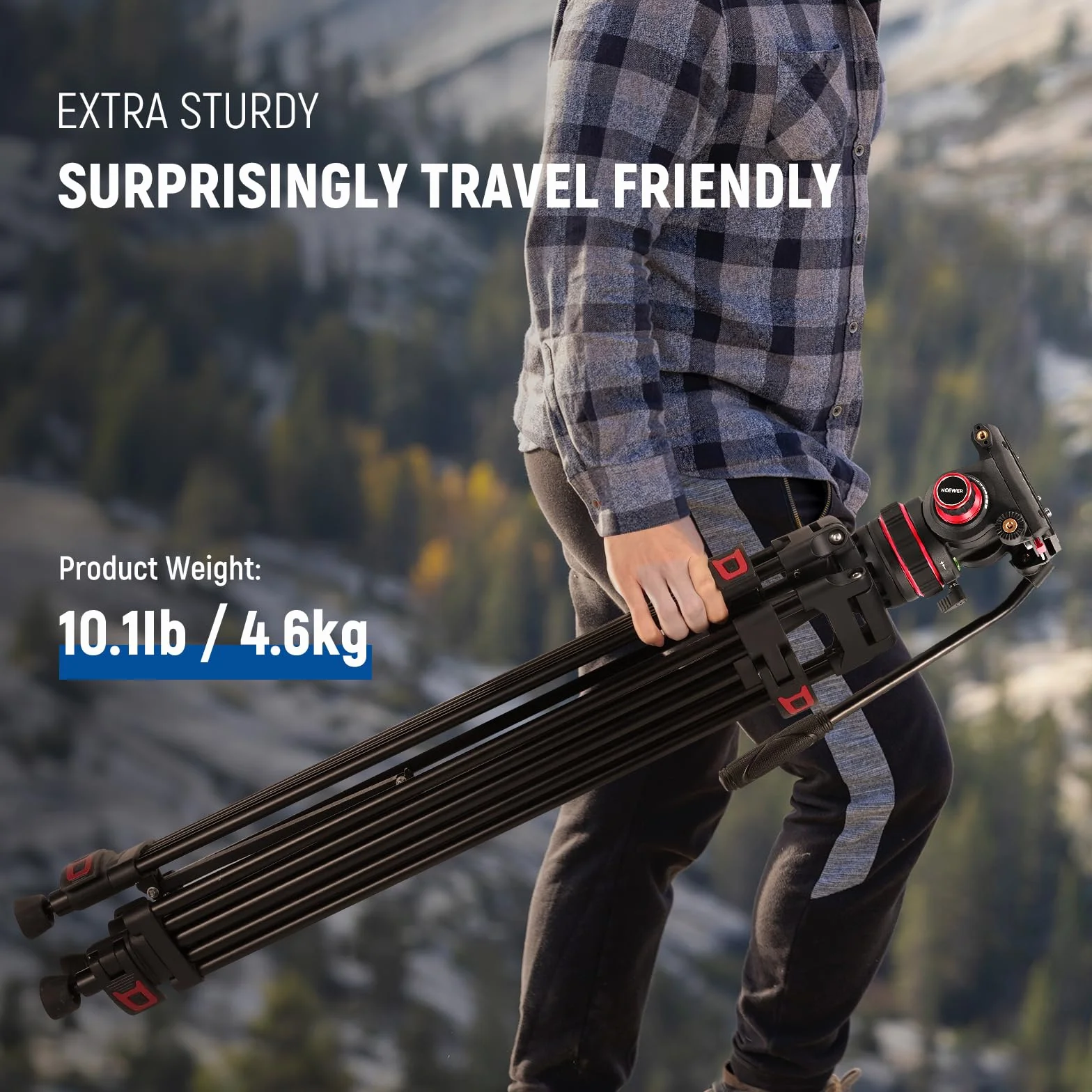 NEEWER 74" Pro statyw wideo z regulowaną amortyzacją, metalowa płyta QR Dual Mode, kompatybilny z DJI RS Gimbals Manfrotto, elastyczny obrót o 360° i nachylenie +90°/-75°, maksymalne obciążenie 10 kg,