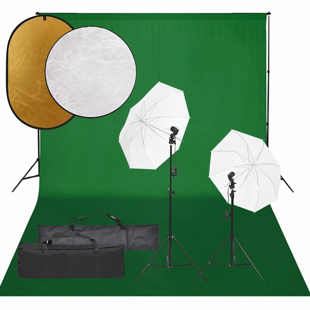 Zestaw do studia fotograficznego z oświetleniem, tłem, reflektorem, lampami LED ze światłem dziennym, aluminiowymi statywami, ściemnianiem, 5500 K, 2 abażury, reflektor 5 w 1, przenośny, do