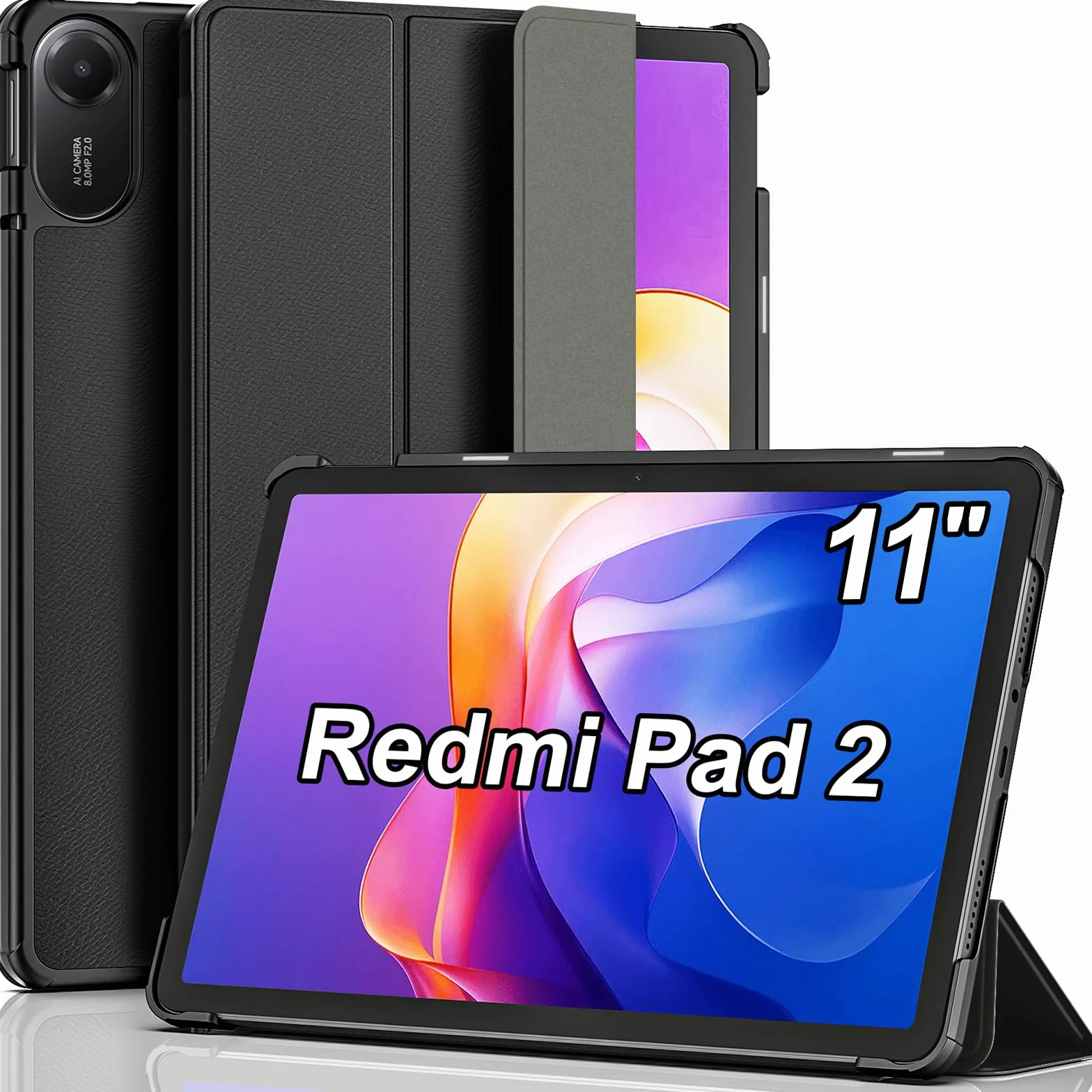 Etui do Xiaomi Redmi Pad 2 (11 Cali, Model 2025) - Ultracienkie Etui Ochronne z Funkcją Podstawki i Automatycznym Wybudzaniem/Uśpieniem do Xiaomi Redmi Pad 2 11", Czarne
