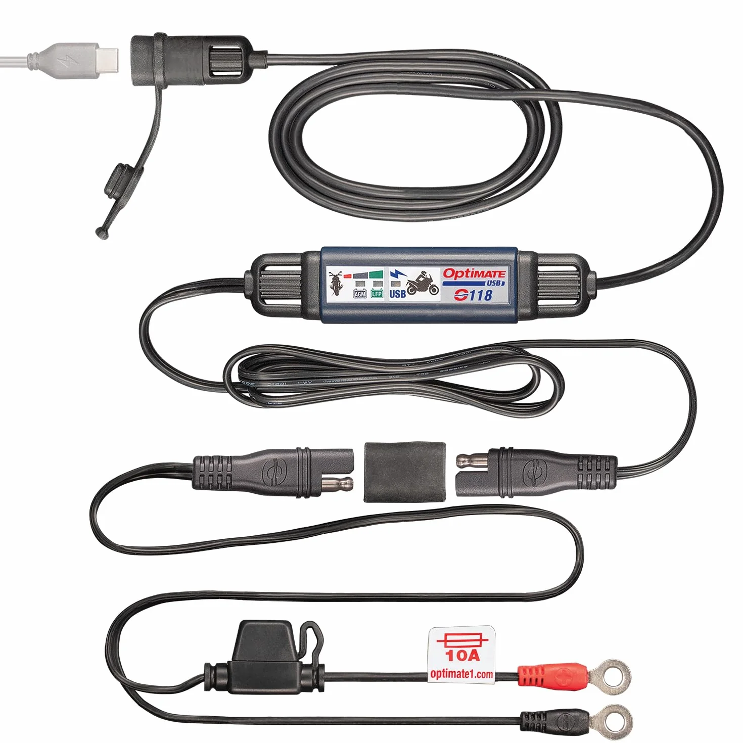 OptiMate USB O-118, inteligentna ładowarka motocyklowa 3300 mA USB-C, z trybem czuwania i monitorem akumulatora pojazdu
