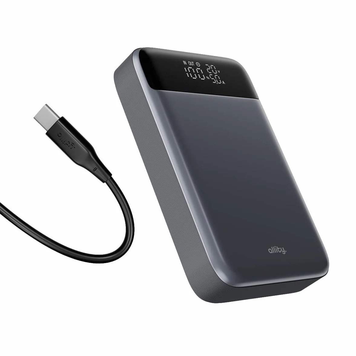 Powerbank 19200 mAh 130 W – USB-C PD & QC szybka ładowarka do laptopa, telefonu komórkowego i tabletu – aluminiowa obudowa, wyświetlacz LCD, kompaktowy, w zestawie kabel 100 W – szary Power