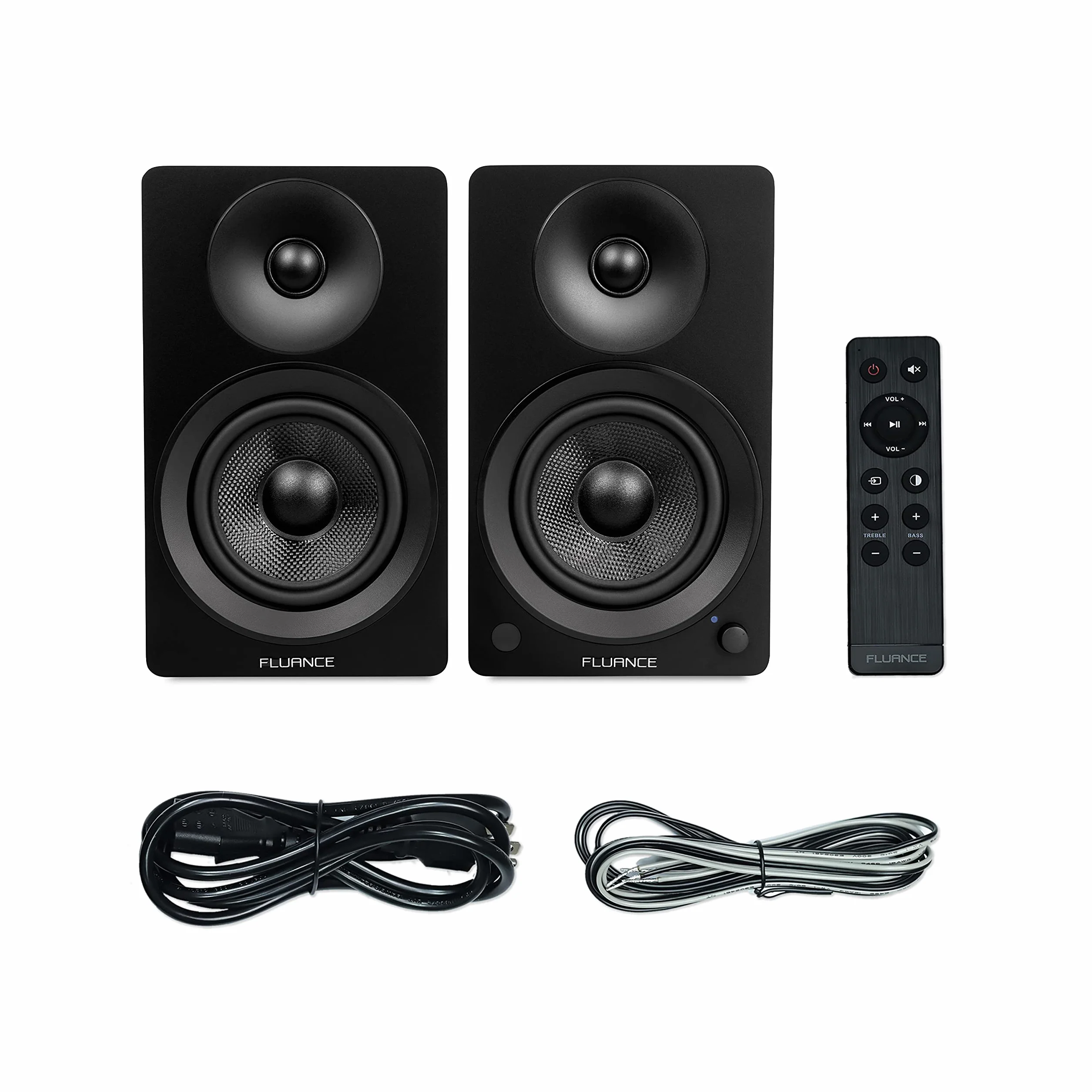 Fluance Ai41 aktywne 2-drożne głośniki stereo 2.0 półkowe z 5" przetwornikami, wzmacniaczem 90 W do gramofonu, TV, PC i Bluetooth 5, RCA, optyczne, Sub-Out – Naturalny orzech