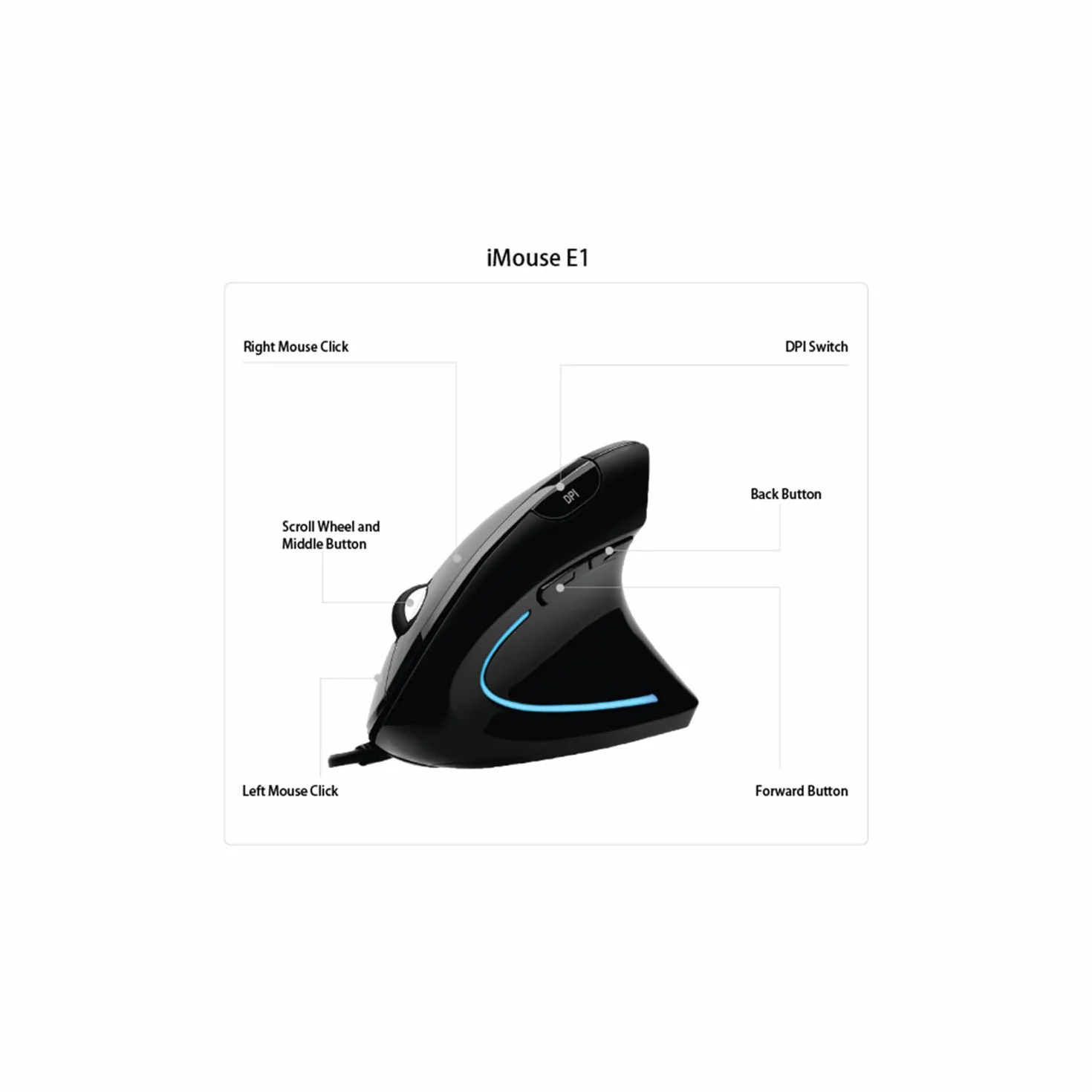 Adesso iMouseE1 - pionowa ergonomiczna podświetlana optyczna mysz USB z 6 przyciskami - orientacja praworęczna, DPI 1600/1000, 6 przycisków, do laptopa/PC/komputera stacjonarnego/notebooka/MAC - czarna