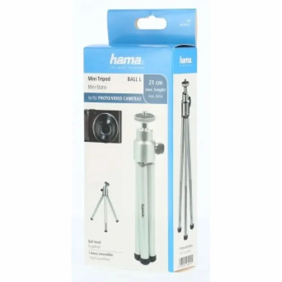 Hama Ball L Mini Statyw Tripod Metalowy z Głowicą 3D, Wysokość 21 cm, Błyszczący Chrom