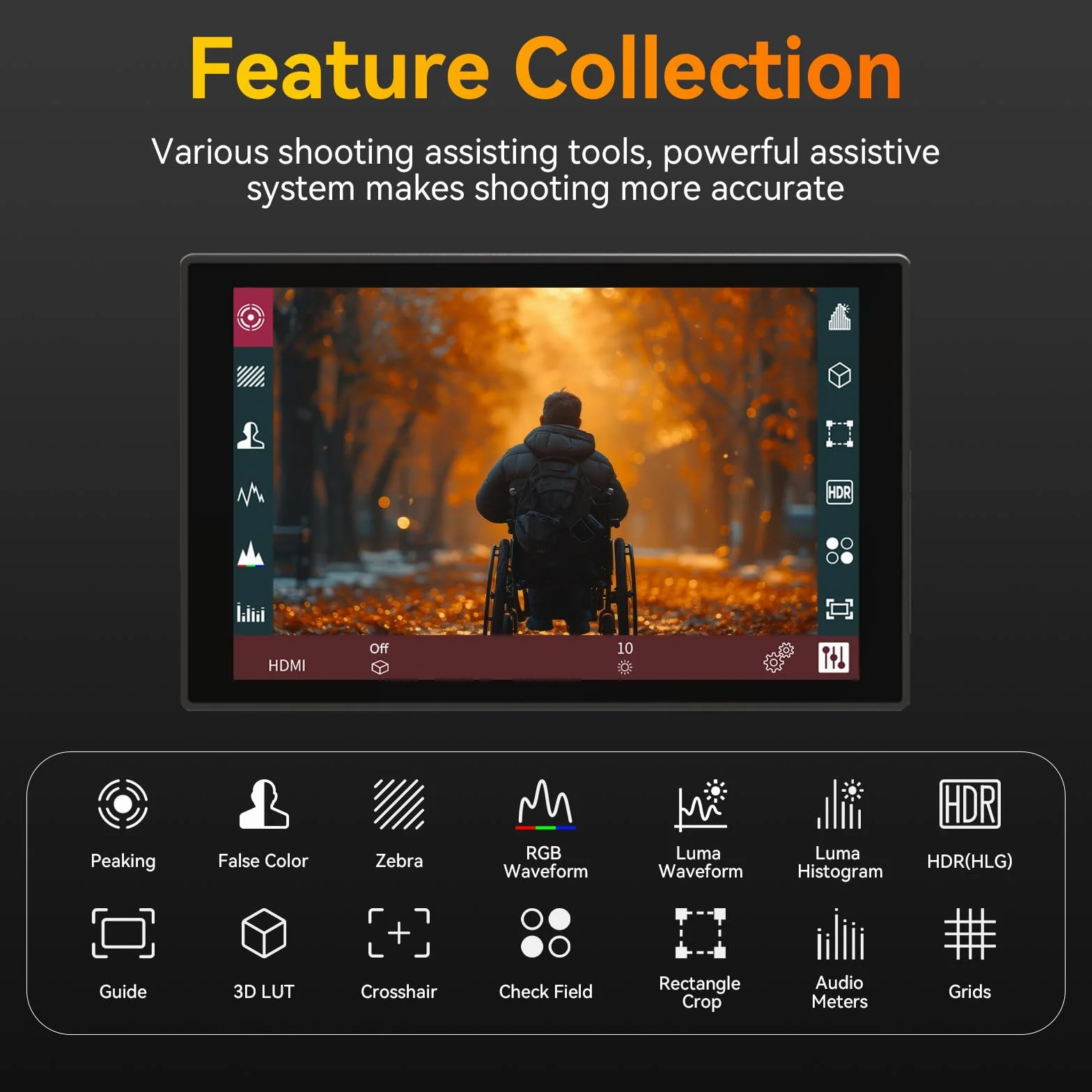 Portkeys HD7T monitor 7" ekran dotykowy 1000 nit jasności, z przyciskami szybkiego wyboru aparatu z ochroną przeciwsłoneczną | Matowy wyświetlacz, Osłona przeciwsłoneczna, Do lustrzanek DSLR/bezlusterkowych, Jasność 1000 nitów