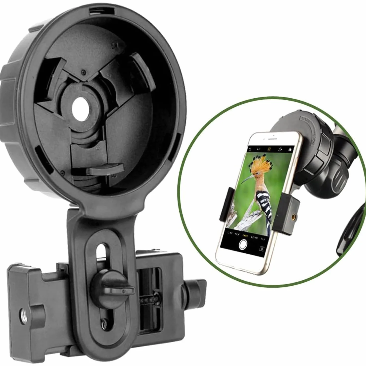 Gosky Adapter do telefonu teleskopowego, szybkie wyrównanie, mocowanie adaptera do telefonu komórkowego, kompatybilny z lunetką, lunetką, pasuje do prawie wszystkich marek smartfonów (duży typ)