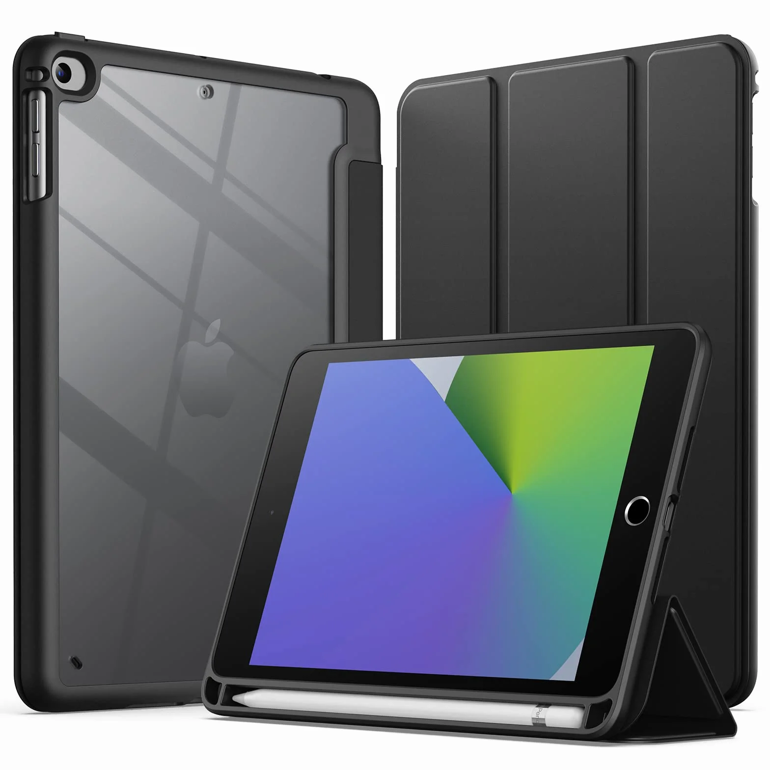 JETech Étui dla iPad mini 5/4 (7,9 Cala 2019/2015 Modelu) z Pencil Uchwyt, Wyczyść Przezroczysty Tył Obudowa Slim Podstawkę Odporna na Wstrząsy Obudowa Tabletu Case (Czarny)