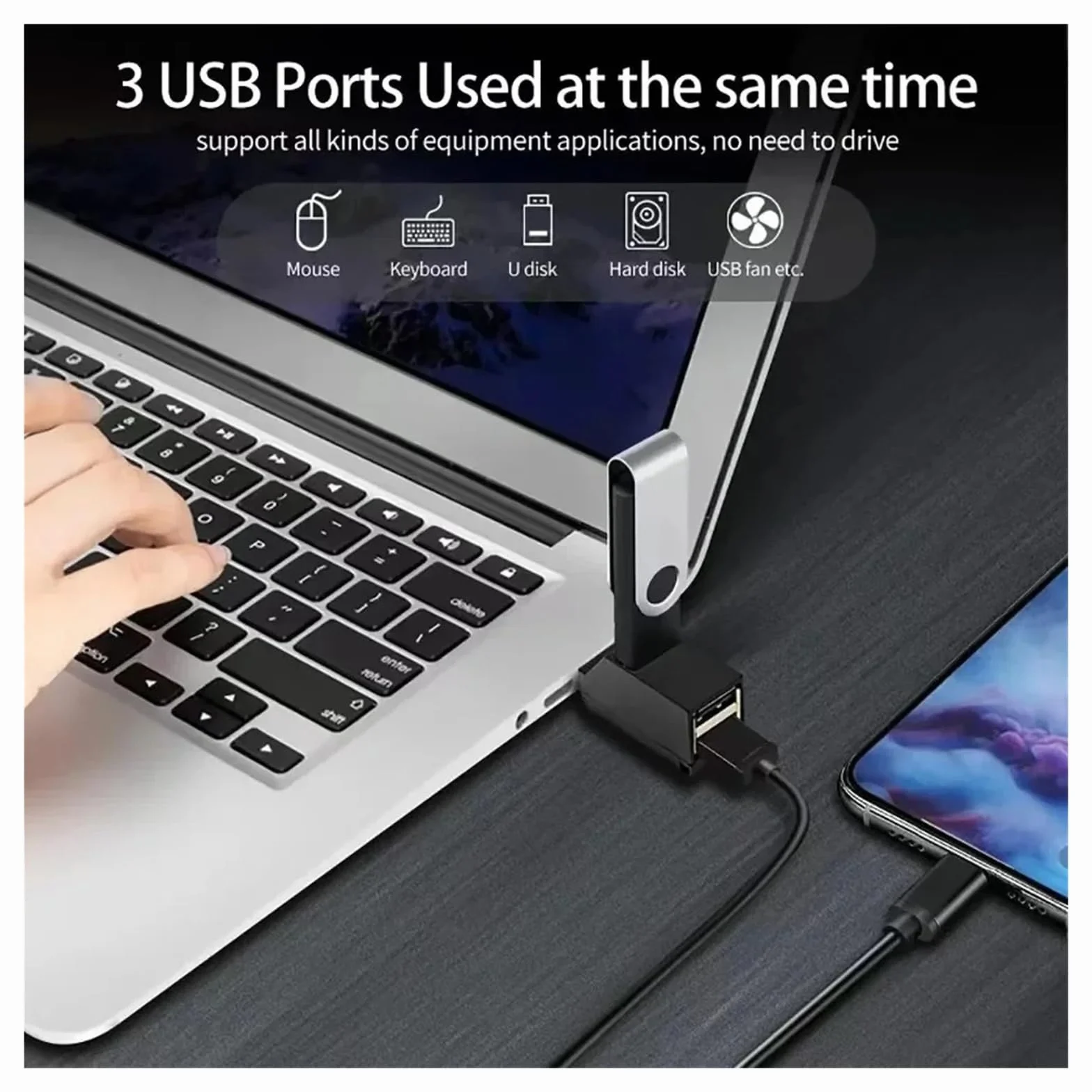 Wieloportowy rozdzielacz koncentratora USB 3.0 do laptopa PC, adapter USB 2.0/3.0 do ładowania dysku U i czytnika kart
