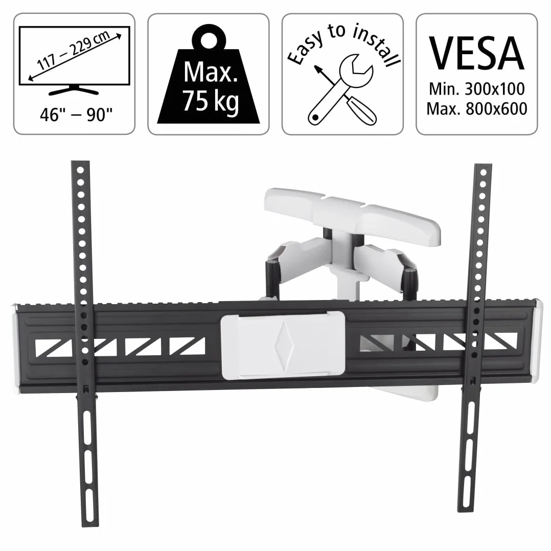 Hama Uchwyt ścienny do telewizora (3 przeguby, 90",VESA 800x600, LCD/LED, do TV, na ścianie, obracany 120 stopni, pochyły, stalowy, maks. udźwig 75 kg, zawiasy ścienne) czarny