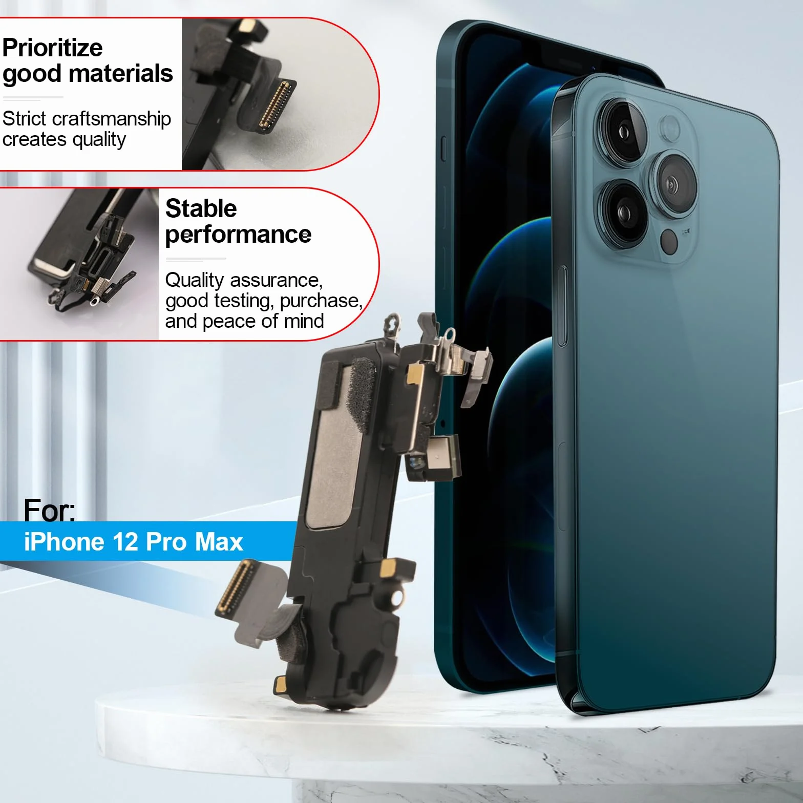 Głośnik 6,7" do iPhone 12 Pro Max głośnik Buzzer części zamienne głośnik zamiennik + wodoodporny klej + narzędzie