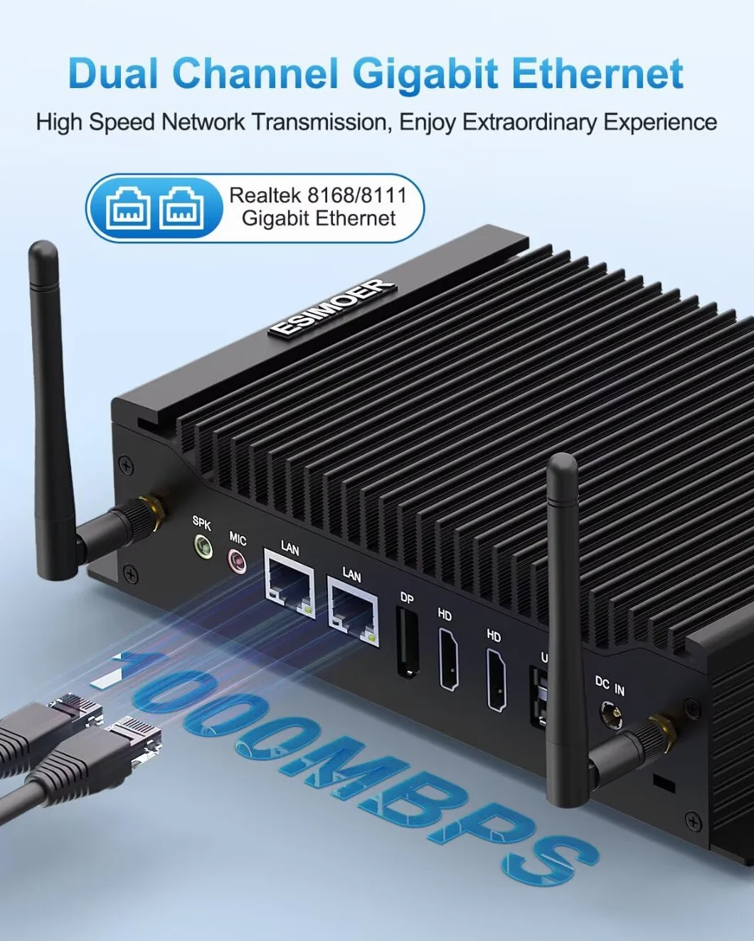Bezwentylatorowy Mini PC Win11, Mały PC Core i7-10810U, Mini Komputer Stacjonarny, 2 LAN, 16GB RAM 512GB SSD, 2 Potrójne Wyświetlacze HD+DP 4 K, 2 COM, GPIO, WiFi, BT 4.2, 6 USB