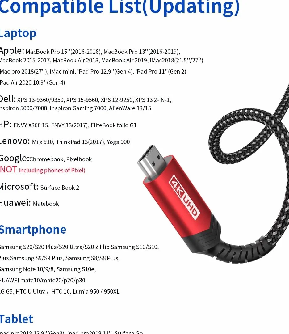 JSAUX Kabel USB C a HDMI 3M [4K 60Hz], kabel USB Tipo C a HDMI [kompatybilny z Thunderbolt 3] kompatybilny z MacBook Pro 2021, Macbook Air, iPad Pro 2020, Samsung Galaxy S22, Surface Book 2 itp, Rojo