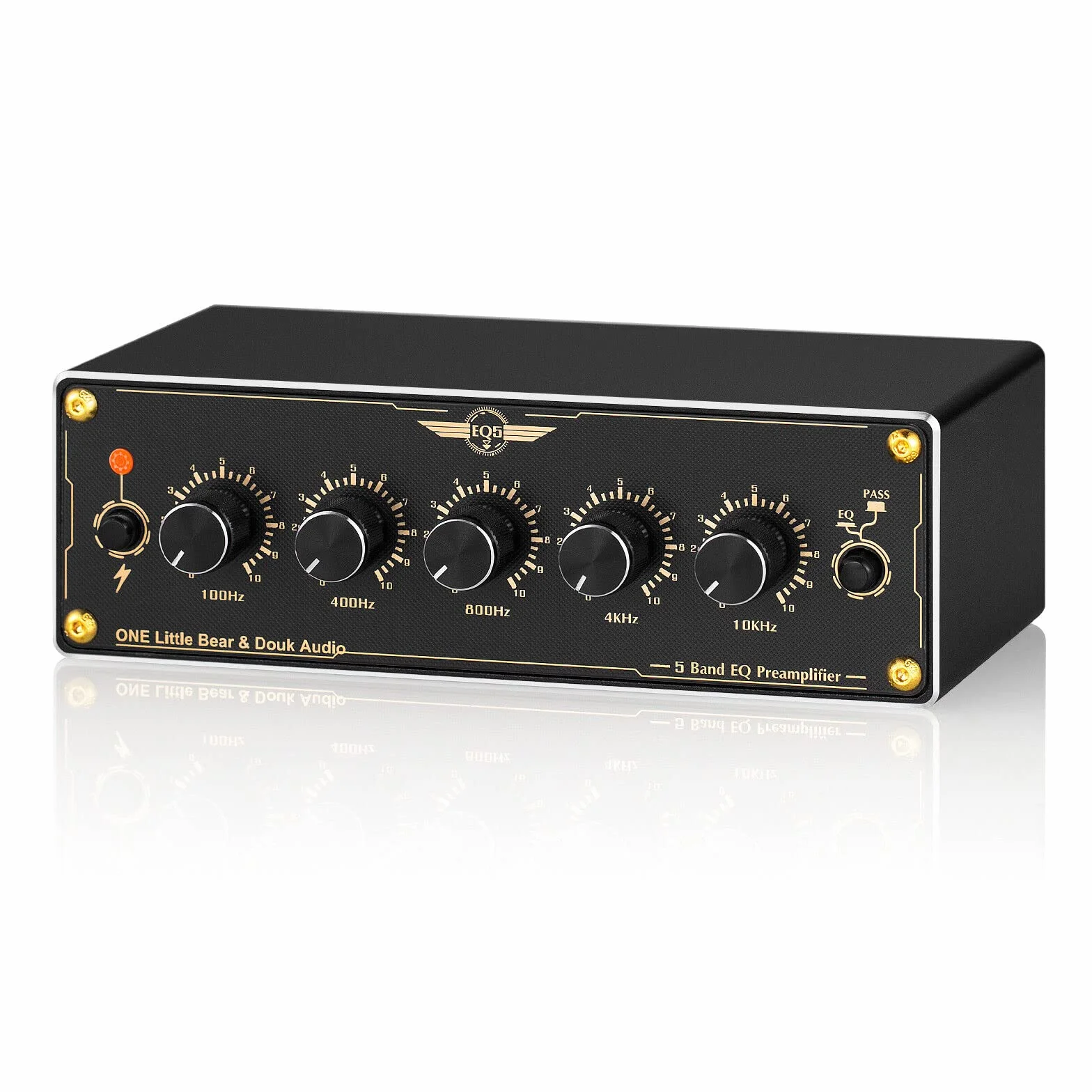 Douk Audio EQ5 mini przedwzmacniacz 5-pasmowy EQ przedamp stereo, analogowy equalizer, przenośny procesor audio do domu/samochodu (EQ5)