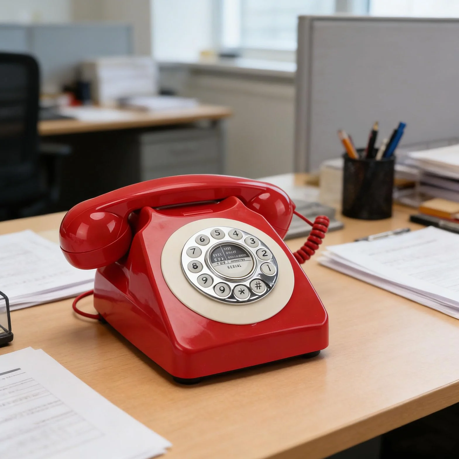Denash Przewodowy Telefon Stacjonarny w Stylu Retro, Klasyczny Telefon z Wybieraniem Typu Push Dial i funkcją Ponownego Wybierania Numeru, Zabytkowy Domowy do Biura i Deko (czerwony)