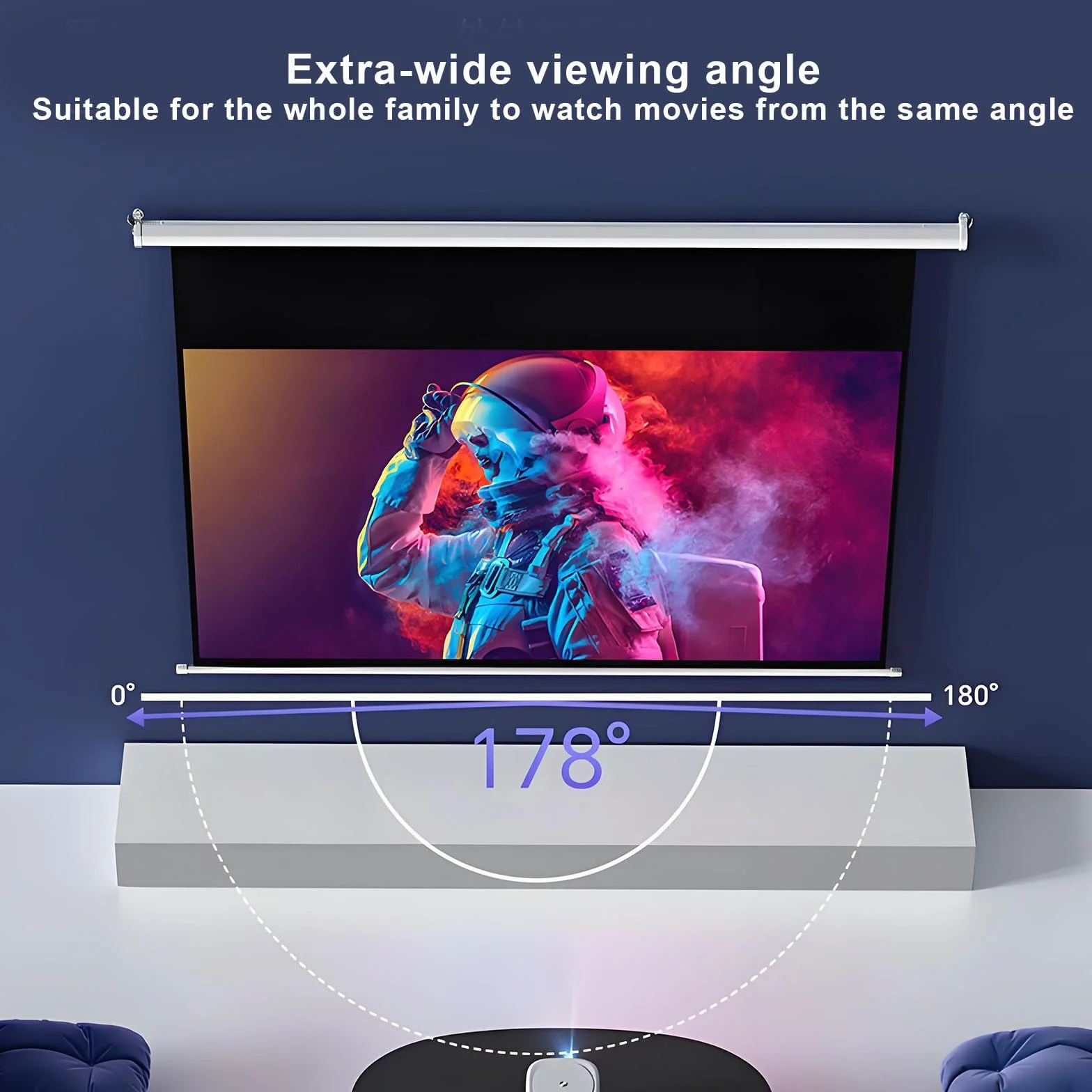 60-calowy Ekran Projekcyjny z Napędem Możliwość Montażu Sufitowego Lub Ściennego Przenośny Ekran Projekcyjny Screen Projector Wyrazistość 4K Nadaje Się do Kin Domowych