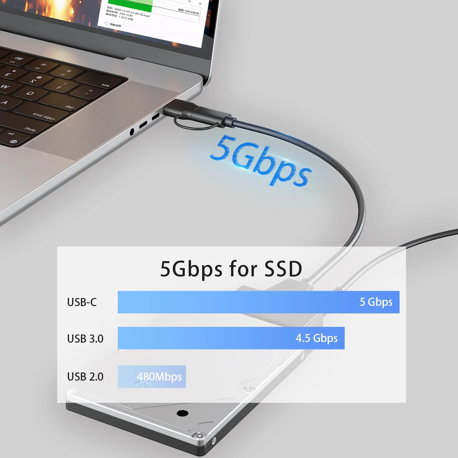 Kabel adaptera SATA na USB 3.0 i USB C do czytnika dysków twardych SSD/HDD 3,5 cala, zewnętrzny konwerter do transferu danych SSD/HDD z zasilaczem 12 V/2 A