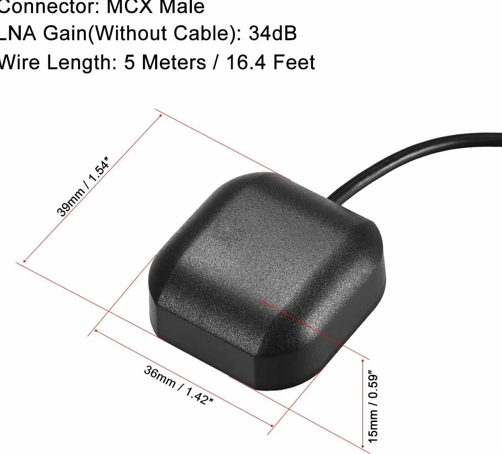 XYWHPGV Aktywna antena GPS Wtyk męski MCX 34dB Kabel złącza antenowego z mocowaniem magnetycznym Przewód 5 metrów S(a0d2b 4b89c cc963 4a3ee 294e2 1de4d