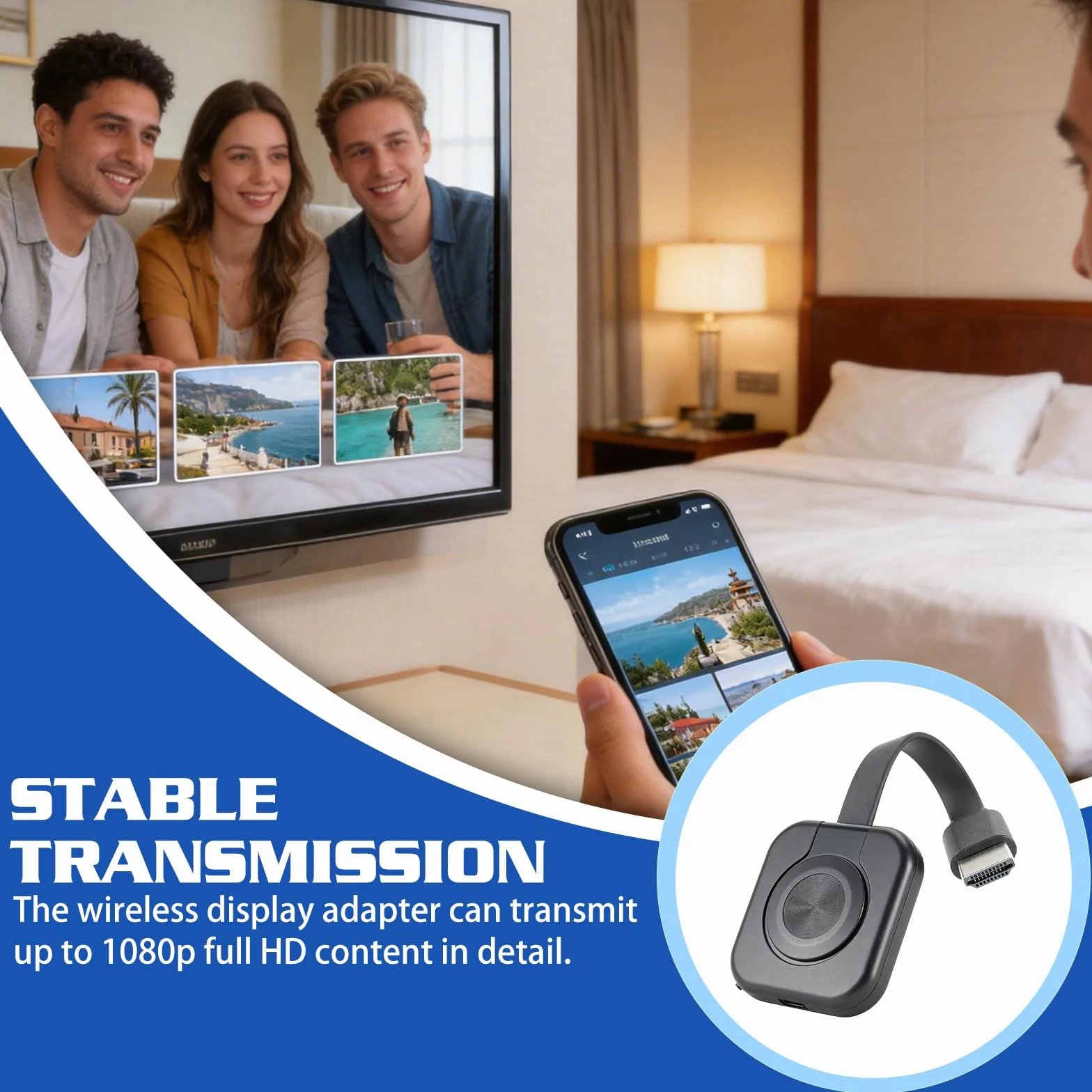 Bezprzewodowy adapter HDMI 4K HD, bezprzewodowy adapter wyświetlacza z ekranem lustrzanym do Miracast/DLNA/AirPlay, HDMI Dongle kompatybilny z systemem Android, OS, Windows, TV, projektorem, laptopem
