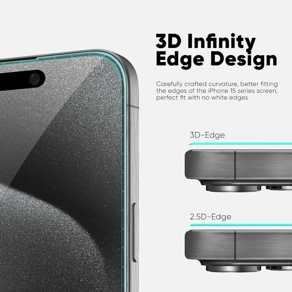 FLOLAB NanoArmour ONETIME PRO antyrefleksyjna osłona ekranu 3D do iPhone'a 15 Pro, szkło hartowane klasy muzealnej, wzmocniona krawędź, trwała, gładka, łatwa w instalacji, bez kurzu
