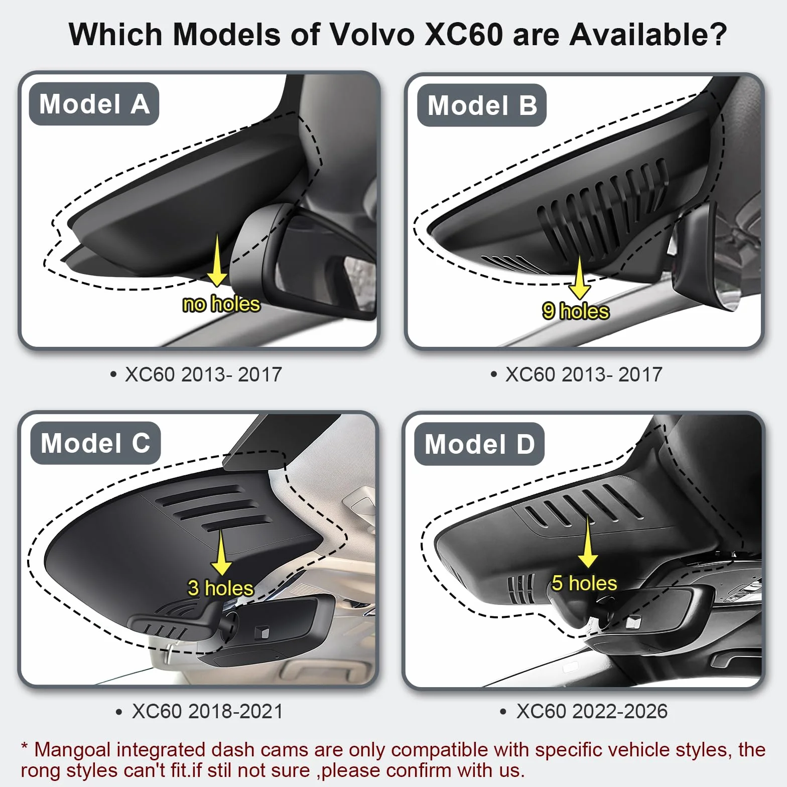 MANGOAL 4K+1080P Kamera samochodowa Przodu i Tyłu,Wygląd OEM Dash Cam, Dotyczy do Volvo XC60 2018 2019 2020 2021(Model C),T5 T6, Nagrywanie w pętli,Czujnik G,WiFi & App,Łatwy w instalacji,Karta 128 GB