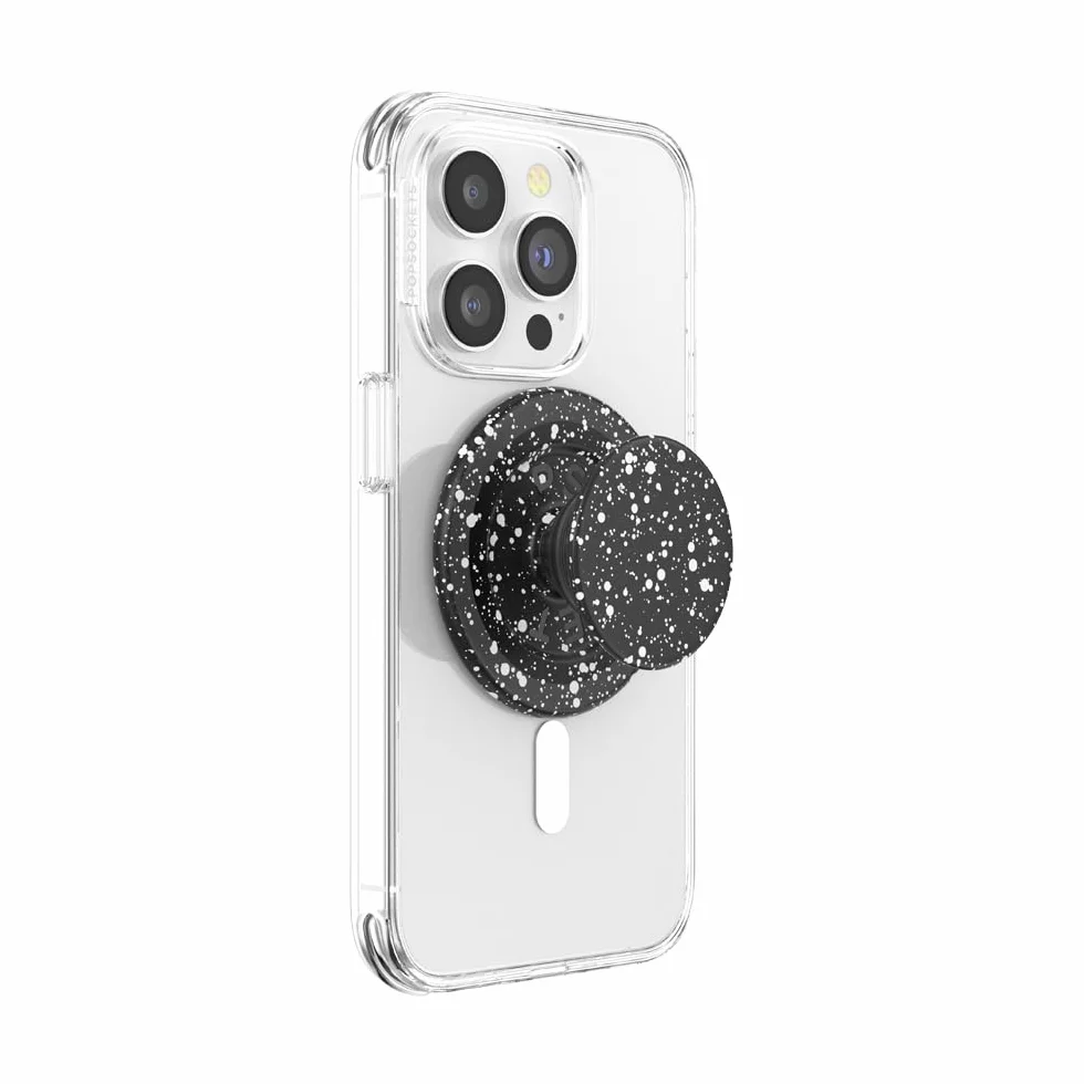 PopSockets uchwyt do telefonu MagSafe z podpórką, stojak magnetyczny, wymienna góra, bezpieczne trzymanie etui MagSafe, uchwyt na telefon i tablet - czarna plamka