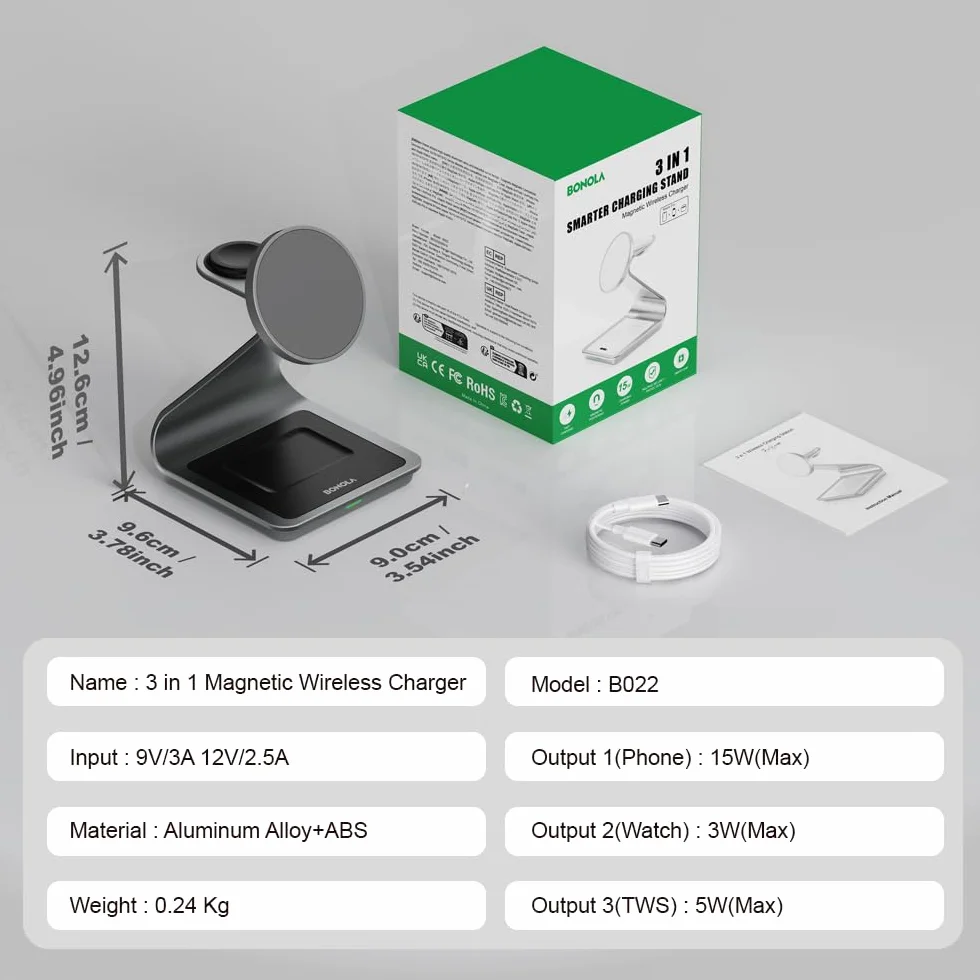 Bezprzewodowa ładowarka do Samsunga: Magnetyczna bezprzewodowa stacja ładująca 3 w 1 do Samsung S25 S24 Ultra S23 S22 S21, stojak do ładowania ze stopu aluminium do Galaxy Watch Ultra/7/6/5/4