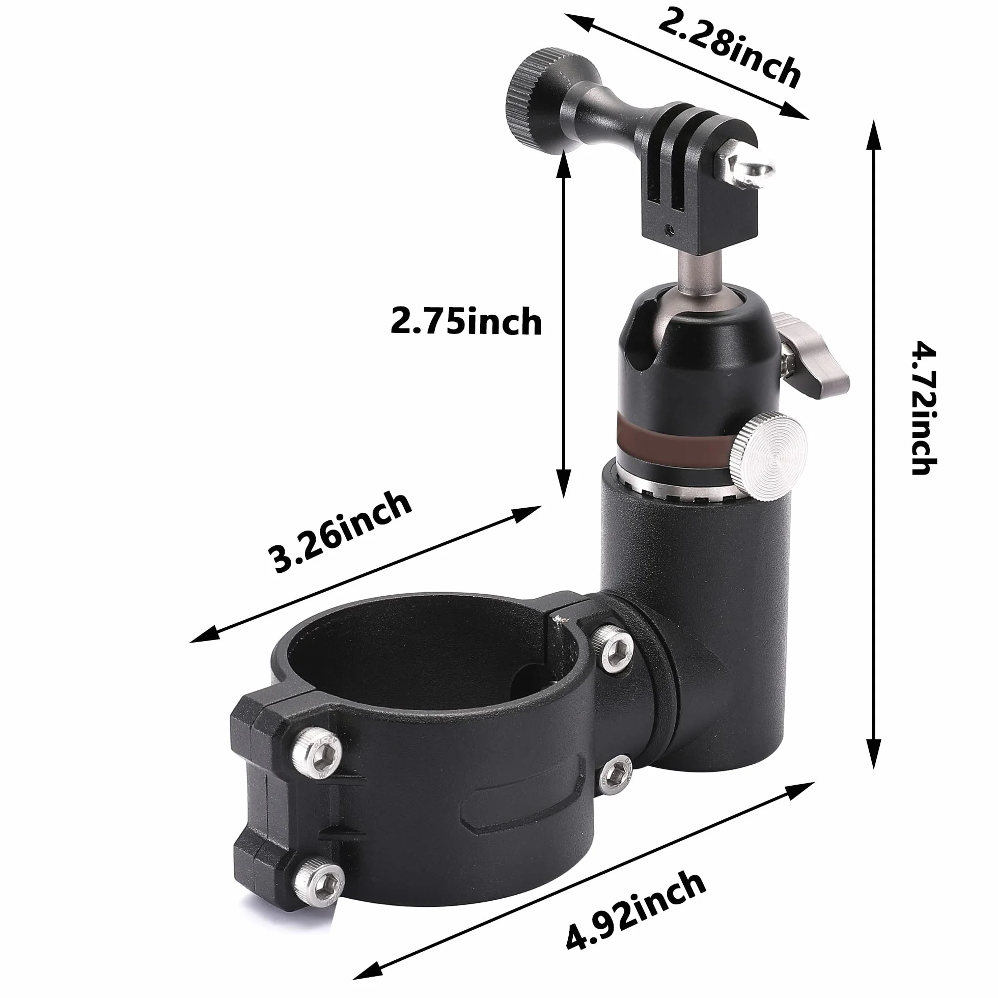 Uchwyt na kamerę UTV ATV kompatybilny z GoPro do rolki 1,7-2", aluminiowy uchwyt na kamerę obrotową o 360° do wszystkich modeli GoPro, takich jak Hero 9, 8,7,5 4, GoPro Max, Insta360 itp