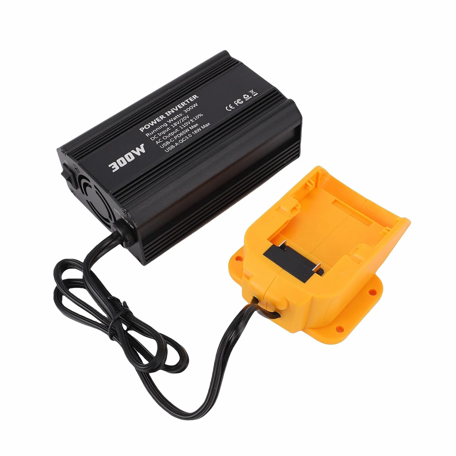 Generic Inwerter Akumulatorowy o Mocy 300 W z 2 Gniazdami Prądu Przemiennego i 1 Portem USB A Pasuje do Akumulatora Konwertuje Zasilanie 18 V na Napięcie 110 V AC Idealny do Wycieczek Samochodowych