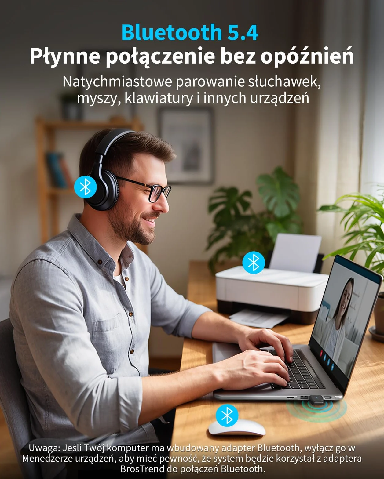 BrosTrend Adapter Bluetooth Wi-Fi AX900 do komputerów stacjonarnych i laptopów, 2 w 1, klucz sprzętowy Bluetooth 5.4, dwuzakresowy 5 GHz 600 Mb/s + 2,4 GHz 286 Mb/s, obsługuje systemy Windows 10/11