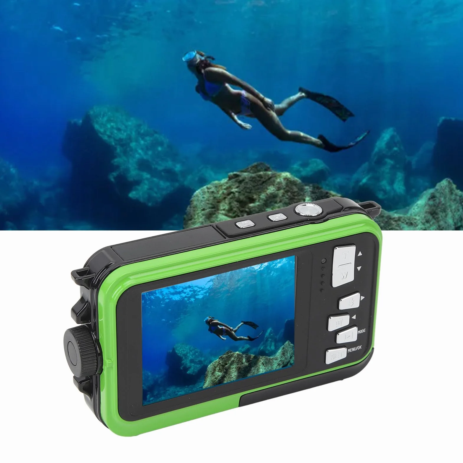 Aparat Podwodny, Wodoodporny Aparat Cyfrowy 2,7K 48 MP z Podwójnymi Ekranami Selfie HD, 16-krotny Zoom Cyfrowy, Stabilizator Obrazu, Kompaktowy Aparat dla Nastolatków, Studentów