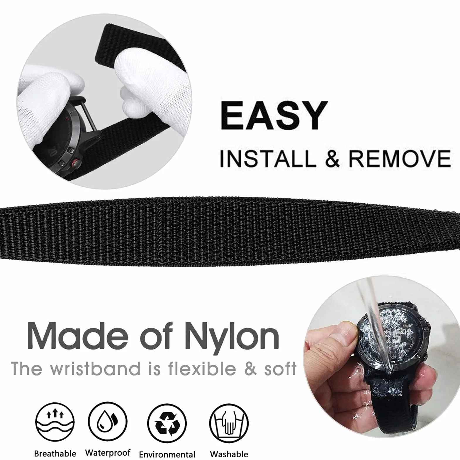 Pasek nylonowy 22 mm do Garmin Fenix 7/EPIX 2/Fenix 6/Fenix 5/Epix Pro 47 mm szybkoschnący ultralekki