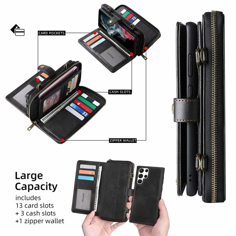 Galaxy S23 Plus Wallet Case 【Zdejmowany portfel 3 w 1, wielofunkcyjny】 magnetyczne etui ze skóry PU, etui z klapką, portfel do Samsung Galaxy S23+ Plus 6,6" - czarne
